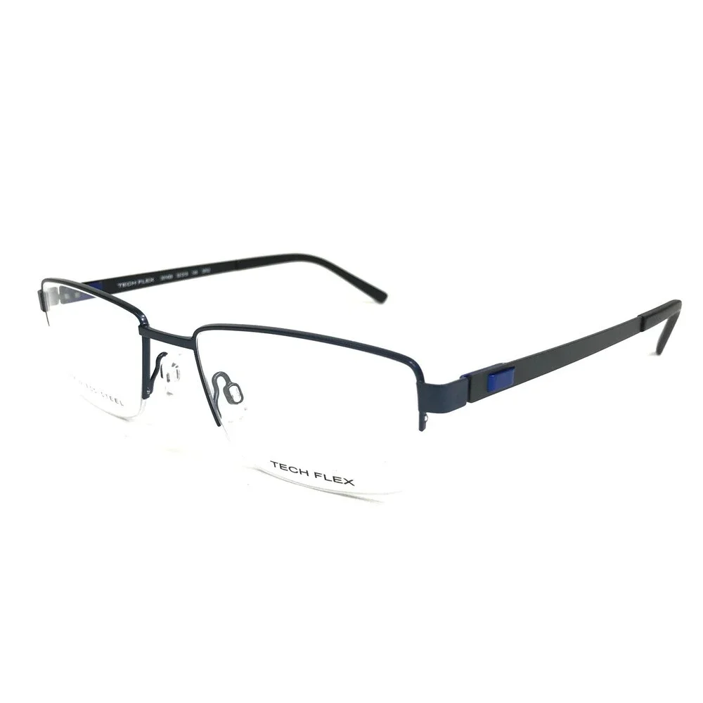 Tech Flex Eyeglasses Frames 30143S SP02 Gray Blue Rectangular Half Rim 52-18-145